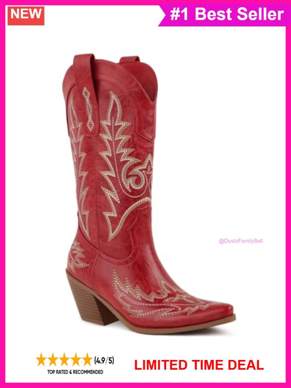 Women's Western Cowboy Boots Pointed Toe Mid-Calf Faux Leather